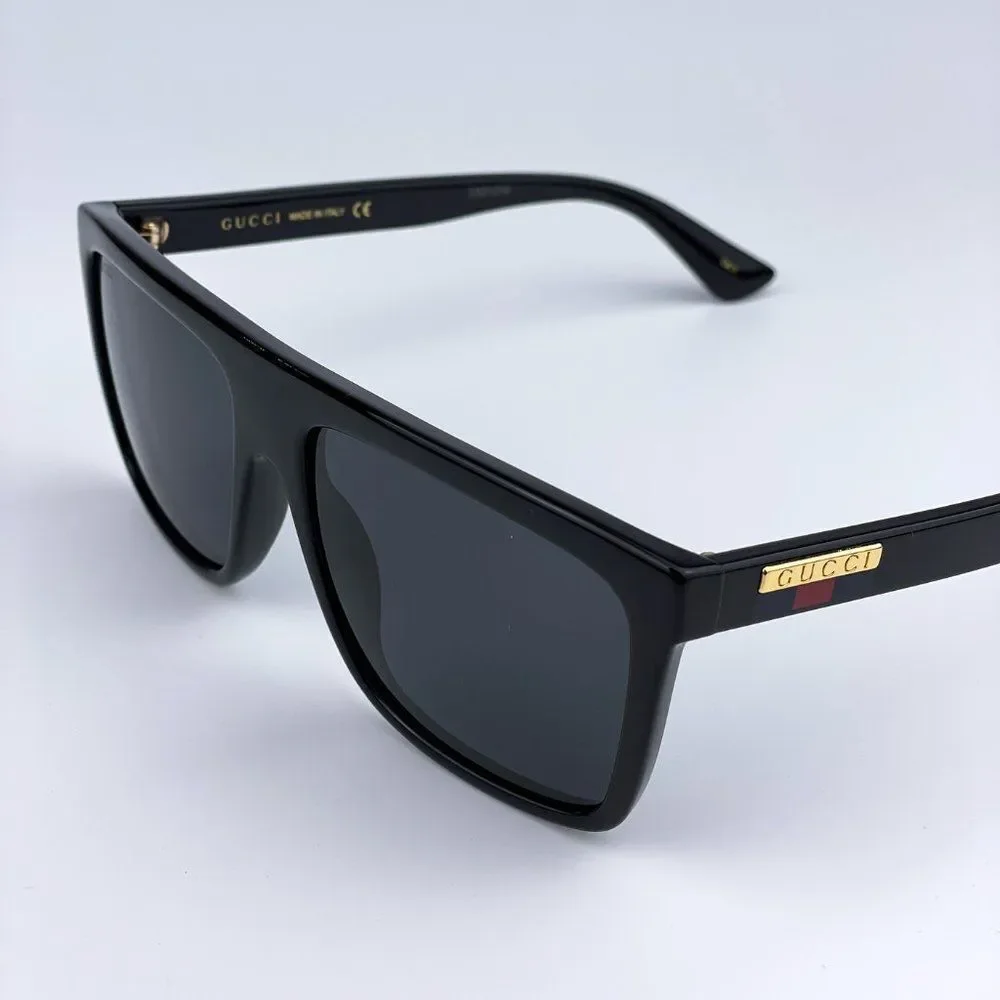 NEW Gucci GG0748S 001 Black Gray Rectangle Men Sunglasses